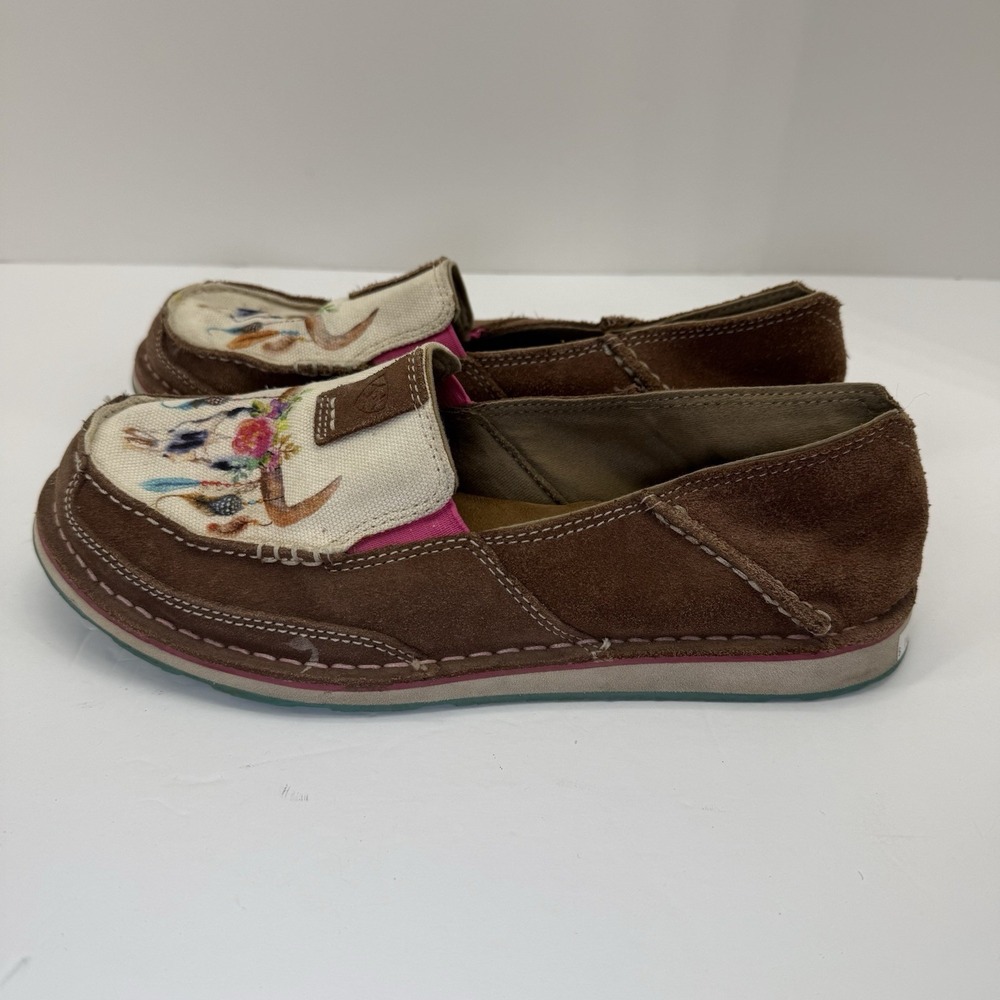 Ariat Cruisers Loafers Womens Size 9B Brown Floral Steer Design Suede Shoes - Picture 5 of 9